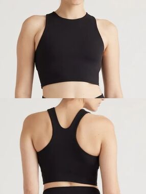 Quince Ultra Form High-Neck Cropped Workout Tank Top Black Size Large